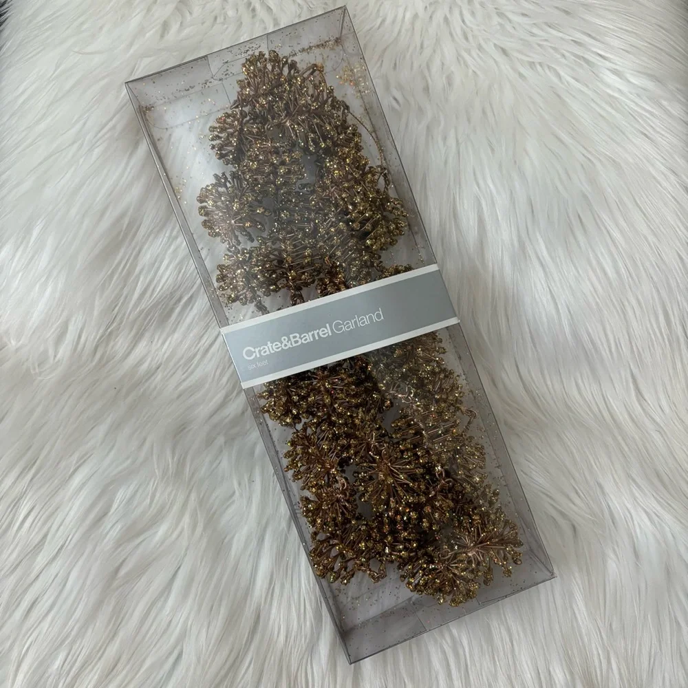 Crate & Barrel Gold Glitter Pinecone Style Metal Garland - 6 Feet Long